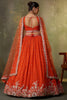 Perfect Orange Georgette Floral Embroidered Lehenga Choli Set with Dupatta for Wedding