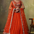 Perfect Orange Georgette Floral Embroidered Lehenga Choli Set with Dupatta for Wedding