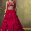 Wonderful Rani Pink Georgette Floral Embroidered Lehenga Choli Set with Dupatta for Wedding