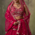 Wonderful Rani Pink Georgette Floral Embroidered Lehenga Choli Set with Dupatta for Wedding