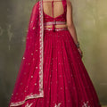 Wonderful Rani Pink Georgette Floral Embroidered Lehenga Choli Set with Dupatta for Wedding