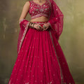 Wonderful Rani Pink Georgette Floral Embroidered Lehenga Choli Set with Dupatta for Wedding