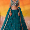 Imperial Teal Green Georgette Embroidered Lehenga Choli with Net Dupatta for Wedding