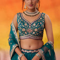 Imperial Teal Green Georgette Embroidered Lehenga Choli with Net Dupatta for Wedding