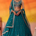 Imperial Teal Green Georgette Embroidered Lehenga Choli with Net Dupatta for Wedding