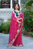 Rani Pink Bandhani Print Chiffon Saree with Lace Border