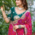 Rani Pink Bandhani Print Chiffon Saree with Lace Border