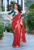 Red Bandhani Print Chiffon Saree with Embroidered Lace Border
