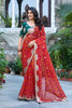 Red Bandhani Print Chiffon Saree with Embroidered Lace Border 