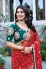 Red Bandhani Print Chiffon Saree with Embroidered Lace Border
