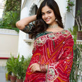 Red Bandhani Print Chiffon Saree with Heavy Embroidered Border