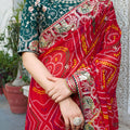 Red Bandhani Print Chiffon Saree with Heavy Embroidered Border