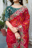 Red Bandhani Print Chiffon Saree with Heavy Embroidered Border
