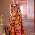 Traditional Red Mustard Patola Silk Saree Multicolor Ikat Weaving Saree 