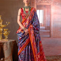 Royal Blue Red Patola Silk Saree Multicolor Ikat Weaving Saree