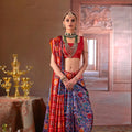 Royal Blue Red Patola Silk Saree Multicolor Ikat Weaving Saree