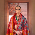 Red Teal Patola Silk Saree with Traditional Floral Ikat Festive Occasions