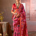 Rani Pink Patola Silk Saree Traditional Floral Ikat Weave Festive Occasions