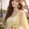 Elegant Lemon Yellow Floral Embroidered Georgette Sharara Set with Dupatta for Wedding