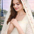 Stunning Off-Whtie Floral Embroidered Georgette Sharara Set with Dupatta for Wedding