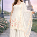 Stunning Off-Whtie Floral Embroidered Georgette Sharara Set with Dupatta for Wedding