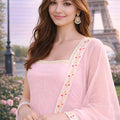 Lovely Pink Floral Embroidered Georgette Sharara Set with Dupatta for Wedding