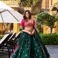 Royal Green Silk Embroidered Lehenga Choli with Pink Blouse and Dupatta for Wedding