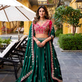 Royal Green Silk Embroidered Lehenga Choli with Pink Blouse and Dupatta for Wedding