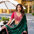 Royal Green Silk Embroidered Lehenga Choli with Pink Blouse and Dupatta for Wedding
