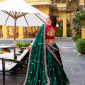 Royal Green Silk Embroidered Lehenga Choli with Pink Blouse and Dupatta for Wedding