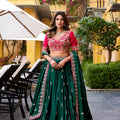 Royal Green Silk Embroidered Lehenga Choli with Pink Blouse and Dupatta for Wedding
