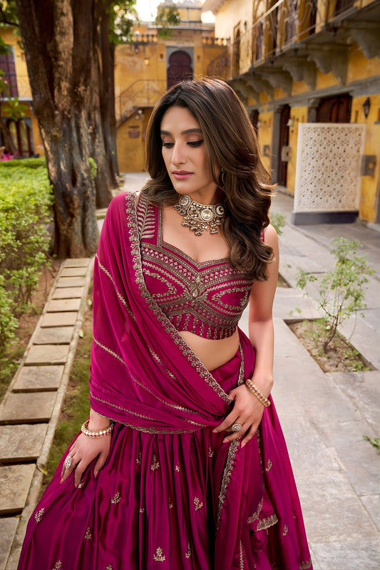 Stunning Rani Pink Rangoli Silk Embroidered Lehenga Choli with Matching Dupatta for Wedding