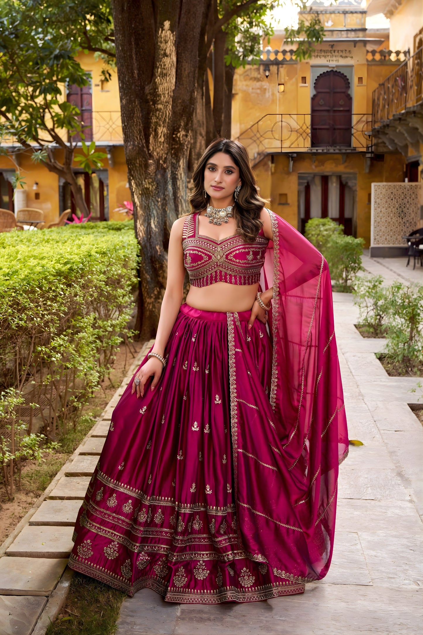 Stunning Rani Pink Rangoli Silk Embroidered Lehenga Choli with Matching Dupatta for Wedding
