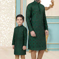 Stylish Green Dhupion Silk Father Son Matching Kurta Pyjama Set for Wedding