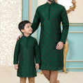 Stylish Green Dhupion Silk Father Son Matching Kurta Pyjama Set for Wedding