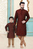 Graceful Maroon Dhupion Silk Father Son Matching Kurta Pyjama Set for Wedding