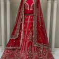 Classic Red Embroidered Silk Bridal Lehenga Choli with Net Dupatta