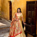Elegant Beige Paithani Silk Lehenga Choli with Multicolor Floral Dupatta for Wedding