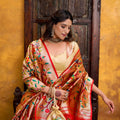 Elegant Beige Paithani Silk Lehenga Choli with Multicolor Floral Dupatta for Wedding