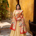 Elegant Beige Paithani Silk Lehenga Choli with Multicolor Floral Dupatta for Wedding