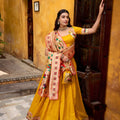 Graceful Yellow Paithani Silk Lehenga Choli with Multicolor Floral Dupatta