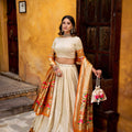Lovely Off-White Paithani Silk Lehenga Choli with Multicolor Floral Dupatta for Wedding
