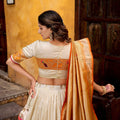 Lovely Off-White Paithani Silk Lehenga Choli with Multicolor Floral Dupatta for Wedding