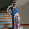 Royal Blue Banarasi Silk Saree Antique Gold Zari Multicolor Traditional Wear