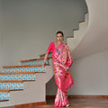 Rani Pink Banarasi Silk Saree Antique Gold Zari Multicolor Traditional Wear