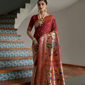 Maroon Banarasi Silk Saree Antique Gold Zari Multicolor Traditional Wear