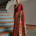 Maroon Banarasi Silk Saree Antique Gold Zari Multicolor Traditional Wear