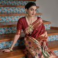 Maroon Banarasi Silk Saree Antique Gold Zari Multicolor Traditional Wear