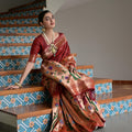 Maroon Banarasi Silk Saree Antique Gold Zari Multicolor Traditional Wear