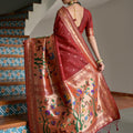 Maroon Banarasi Silk Saree Antique Gold Zari Multicolor Traditional Wear